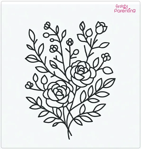 Branches with Roses Coloring Page