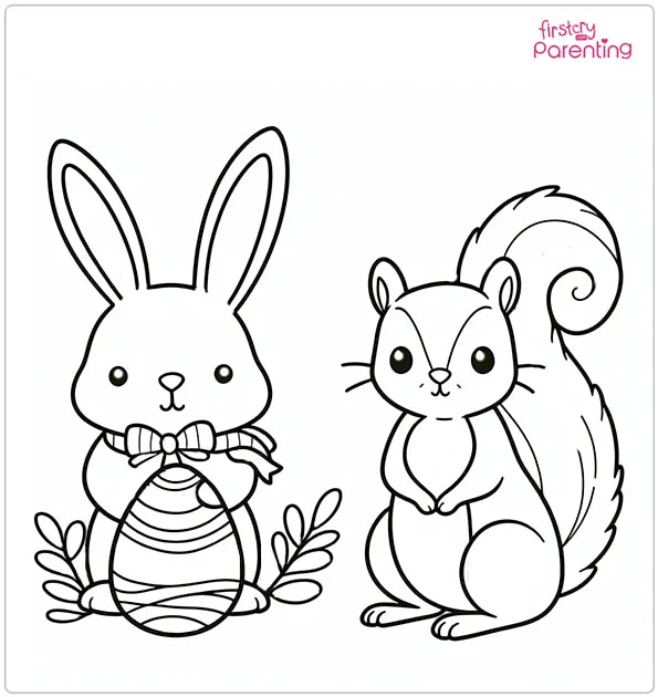 Easter Bunny and a Squirrel Coloring Page