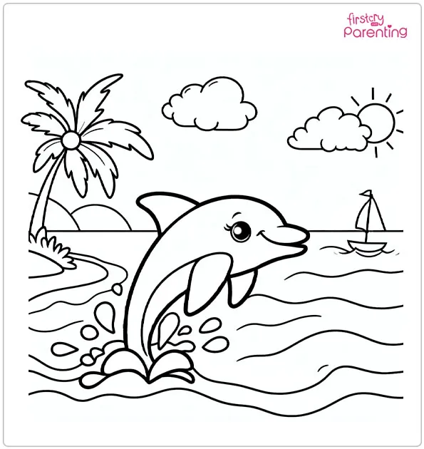 Beach Playful Dolphins Coloring Page