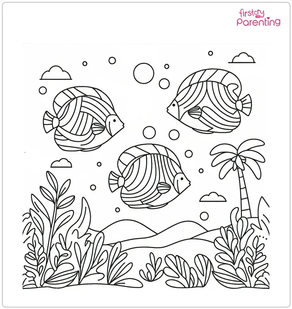 The Tropical Fishes in the Ocean Coloring Page