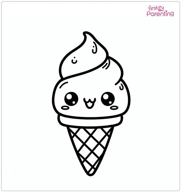 Kawaii Ice Cream Coloring Page
