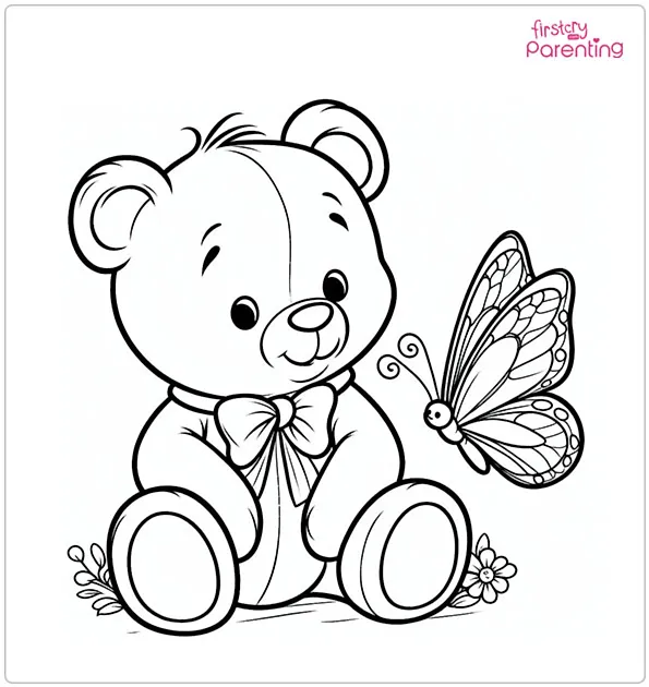 Winnie The Pooh Playing with Butterfly Coloring Page