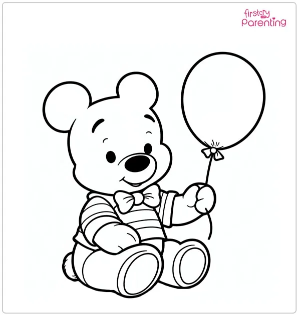 Winnie The Pooh With Balloon Coloring Page