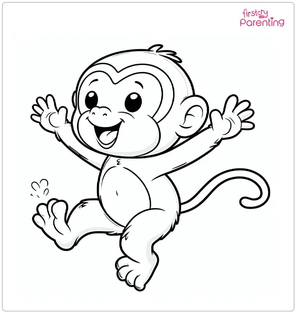 Monkey Jumping Happily Coloring Page