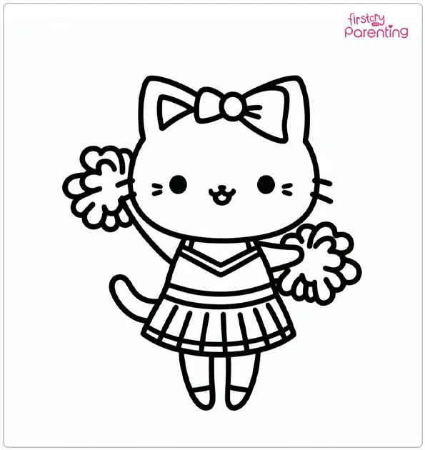 A Kitty as a Cheerleader Coloring Page