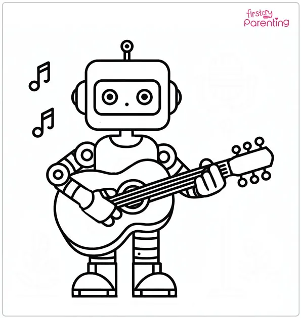 Robot Playing Guitar Coloring Page