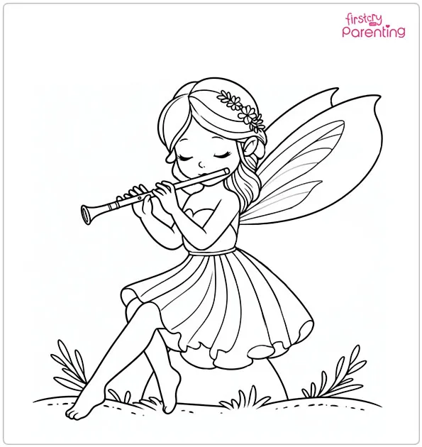 Fairy Playing Flute Coloring Page