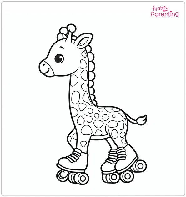 Giraffe on Roller Skates Coloring Page