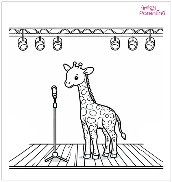 Giraffe on the Stage Coloring Page