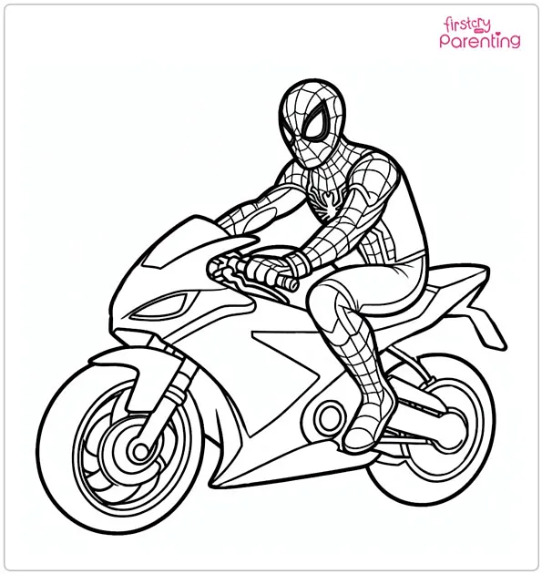 Spiderman Motorcycle Coloring Page