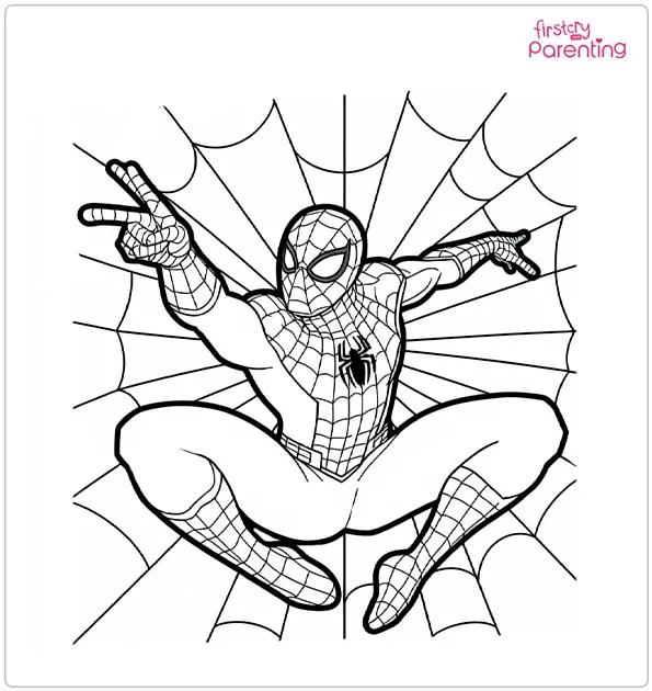 Spiderman Shoots his Web Coloring Page