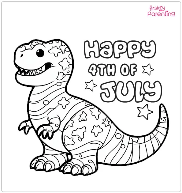Happy 4th of July Dinosaur Coloring Page
