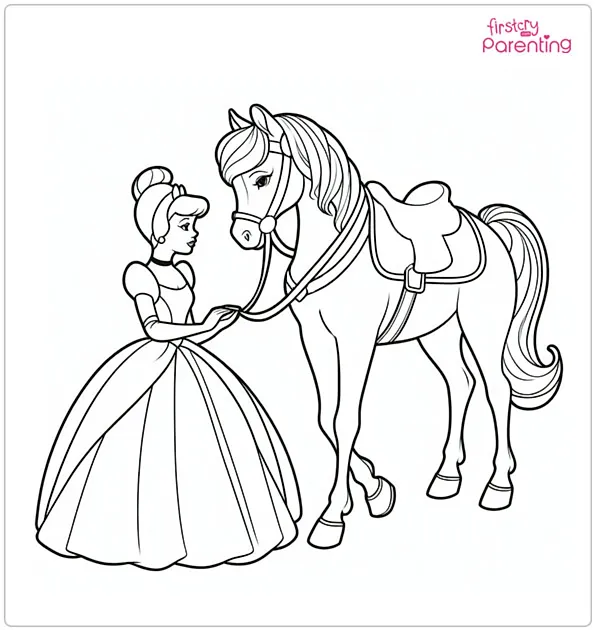 Cinderella and a Horse Coloring Page