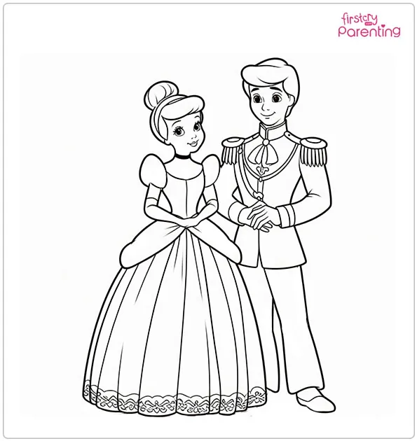 Cinderella and Prince Charming Coloring Page