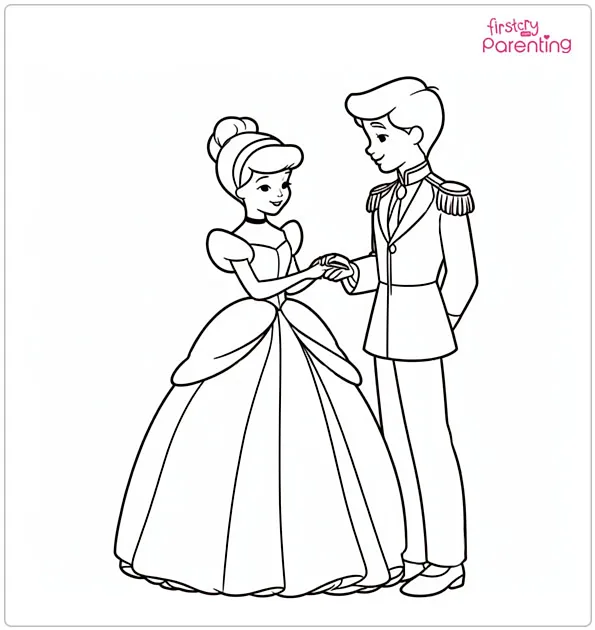 Cinderella And Prince on Wedding Day Coloring Page