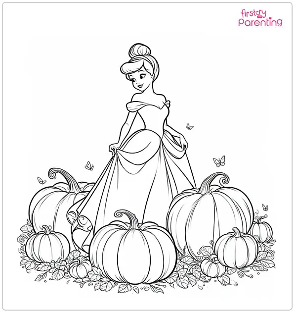 Cinderella and Pumpkins Coloring Page