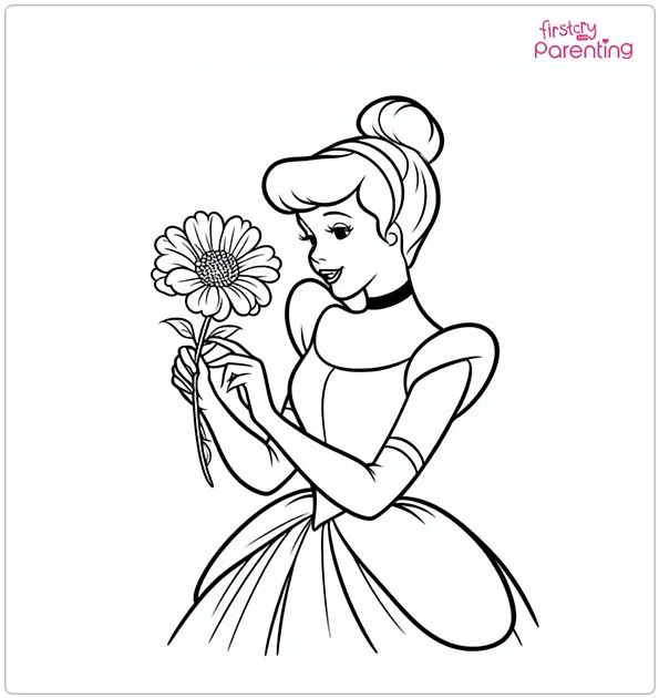 Cinderella Holds a Flower Coloring Page