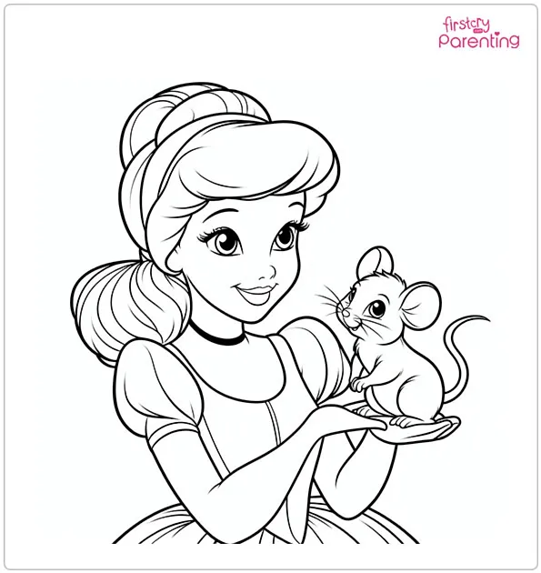 Cinderella Holds the Little Mouse Coloring Page