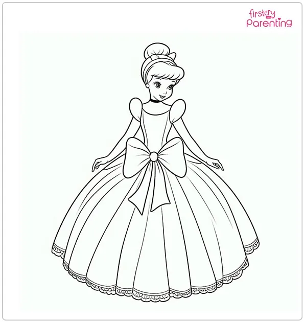 Cinderella in the Bowknot Dress Coloring Page