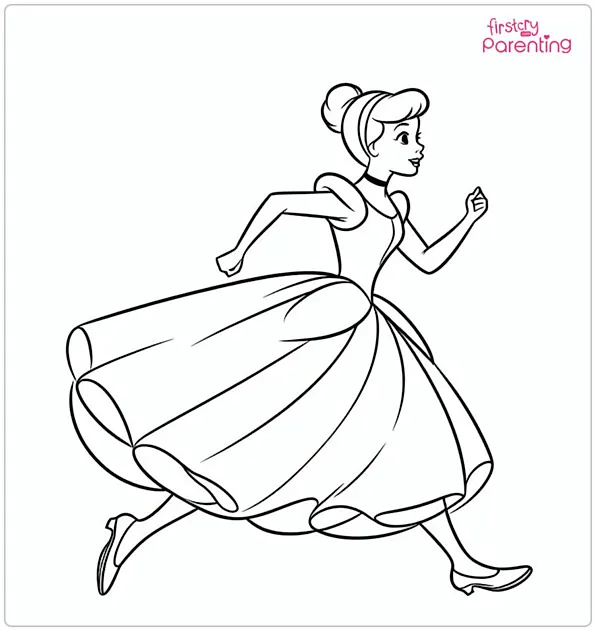 Running Cinderella Coloring Page