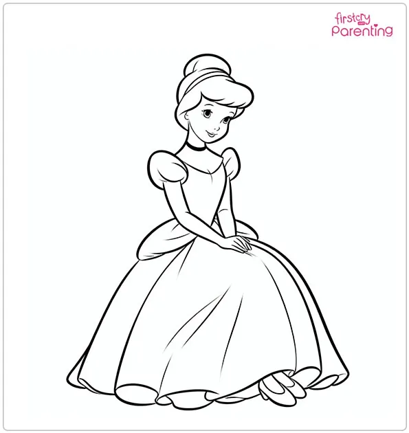 Sitting Cinderella Coloring Page