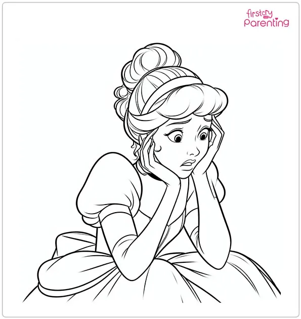 Worried Cinderella Coloring Page