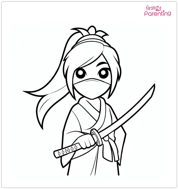 Ninja Girl With Sword Coloring Page