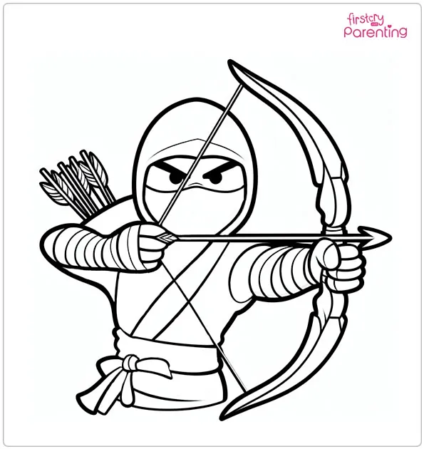 Ninja With Bow And Arrows Coloring Page