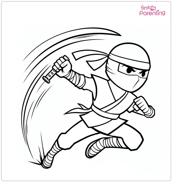 Ninja Throws Kunai Coloring Page