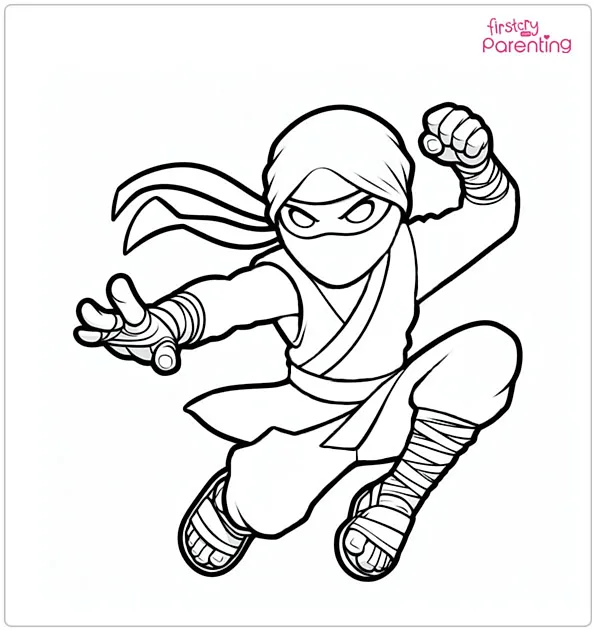 Ninja Jump Up Attack Coloring Page