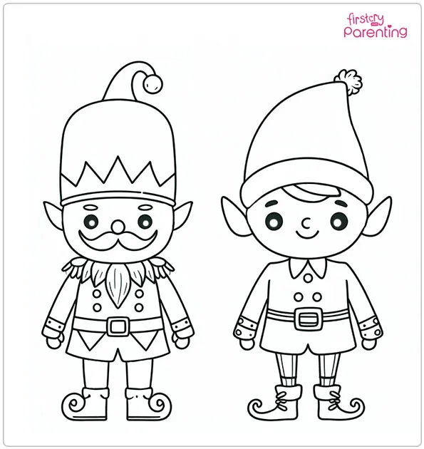 Elf and Nutcracker Coloring Page