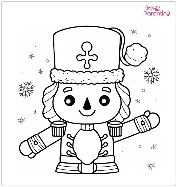 Smiling Nutcracker Under the Snow Coloring Page