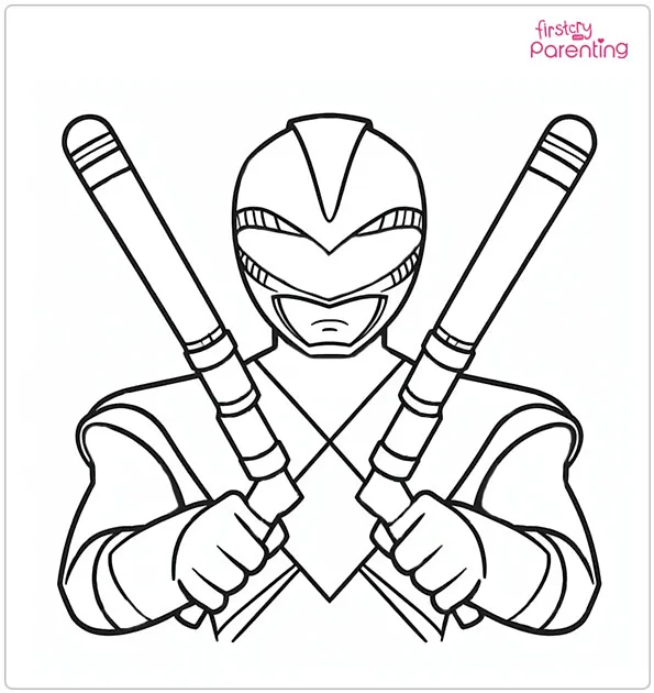 Power Rangers Holds Two Sticks Coloring Page