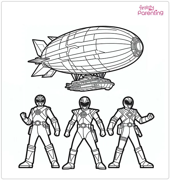 Power Rangers in the Airship Coloring Page