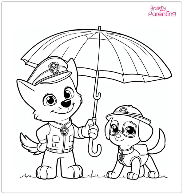 Rubble Holding Umbrella for Skye Coloring Page