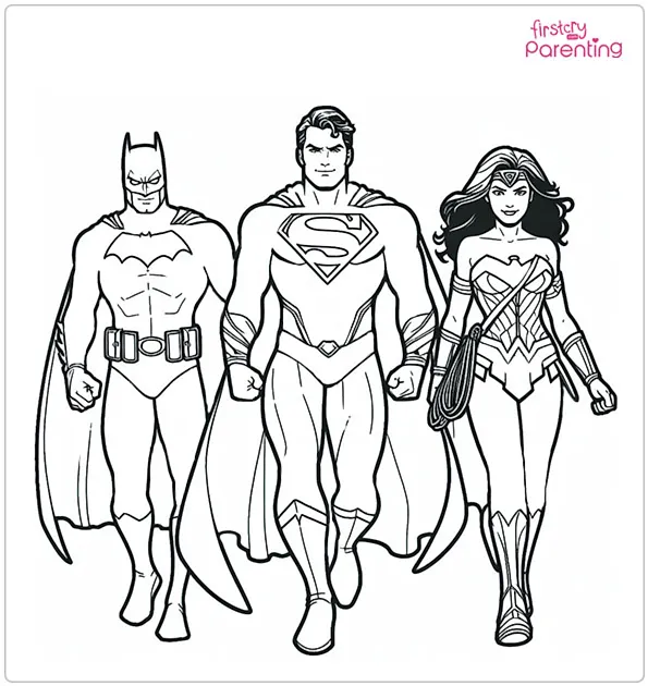 Superman With Batman And Wonder Woman Coloring Page