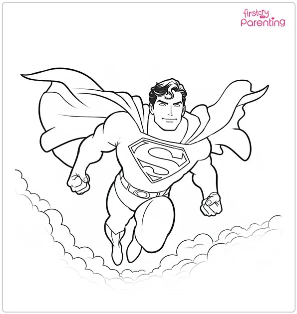 Superman in the Sky Coloring Page