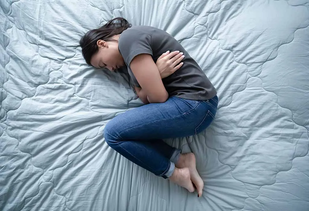 Girl having severe period pain