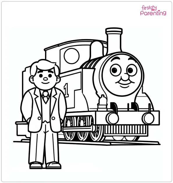 Thomas Train and a Man Coloring Page