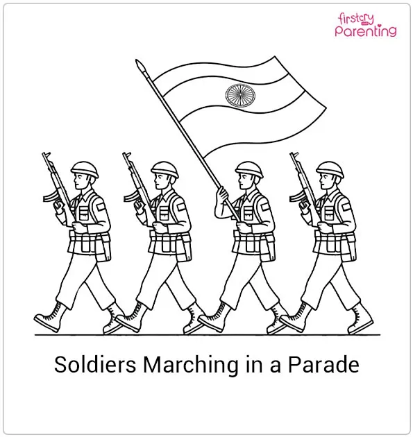 Soldiers Marching in a Parade Colouring Page
