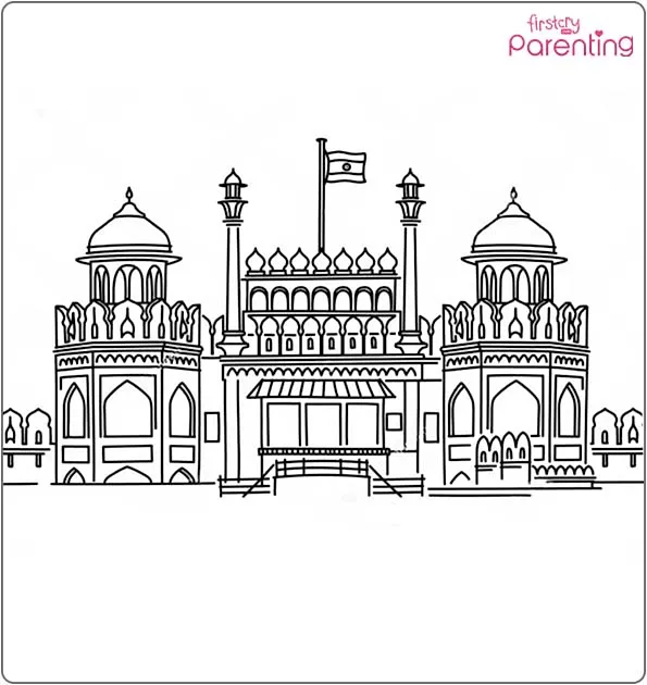 Indian Flag on Red Fort Coloring Page