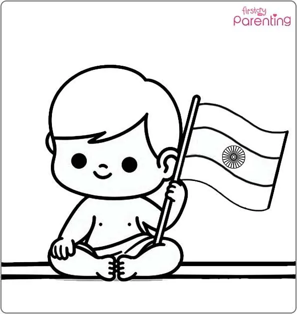 Baby with Indian Flag Coloring Page