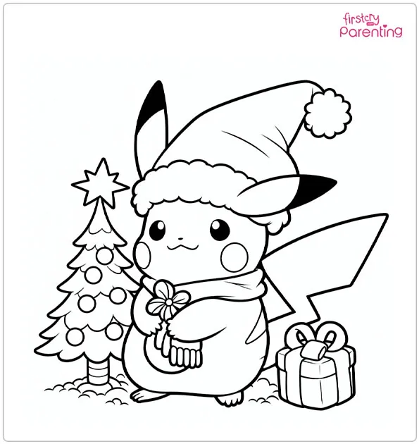 Pikachu Christmas Coloring Page