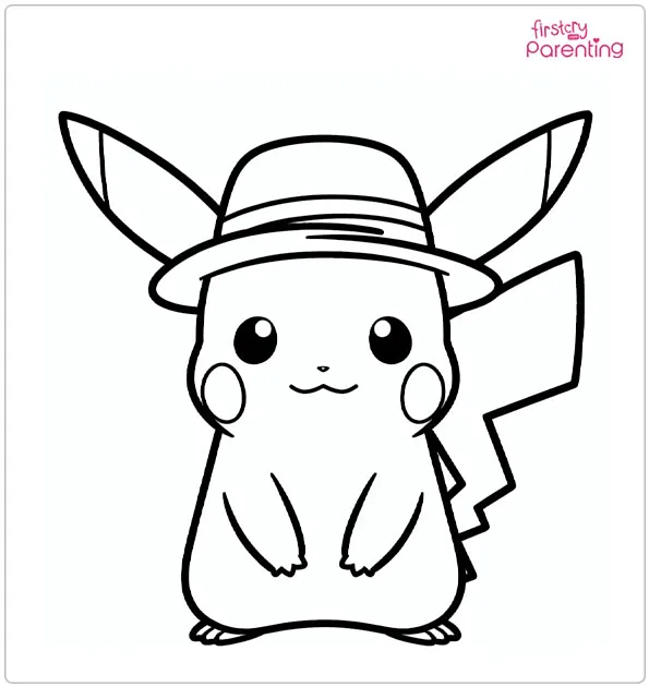 Pikachu with Hat Coloring Page