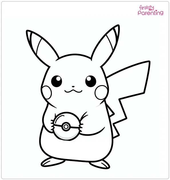 Pikachu Holds a Ball Coloring Page