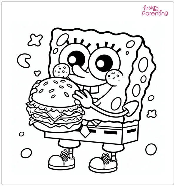Spongebob Eating Hamburger Coloring Page