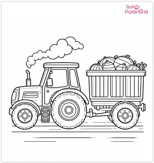 Tractor and Trailer Coloring Page