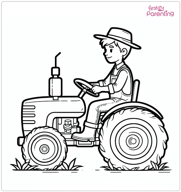 The Farmer on the Tractor Coloring Page