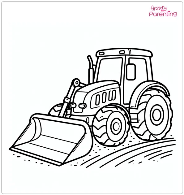 The Tractor Scooping Coloring Page