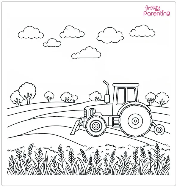 Tractor in an Open Field Coloring Page
